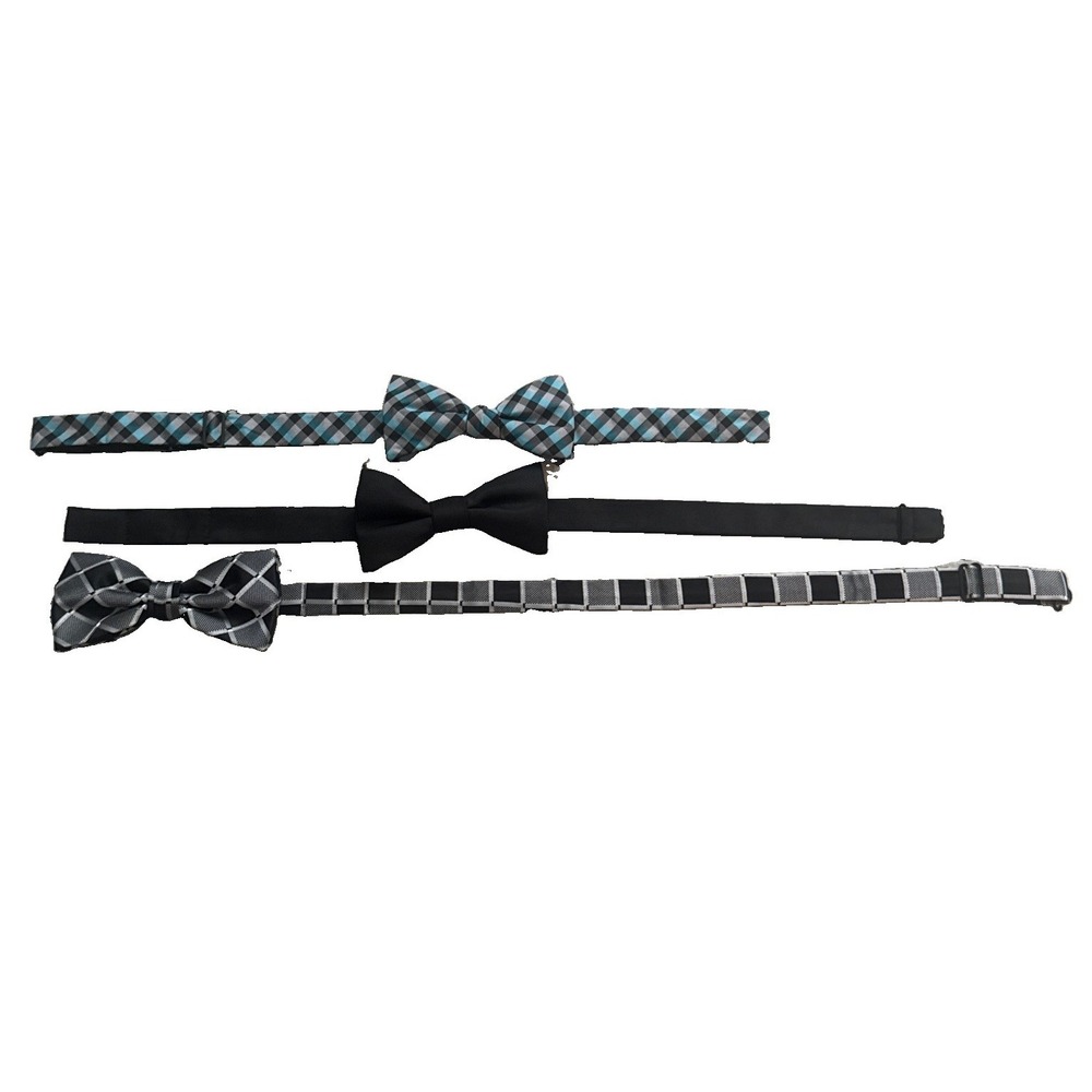 Lot of Three (3) Men's Adjustable Silk Bow Ties Jacob Alexander VanHeusen Black‎